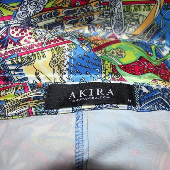 Akira Button Up Mini Dress Satin with a print pattern long sleeve size Medium - Picture 6 of 8